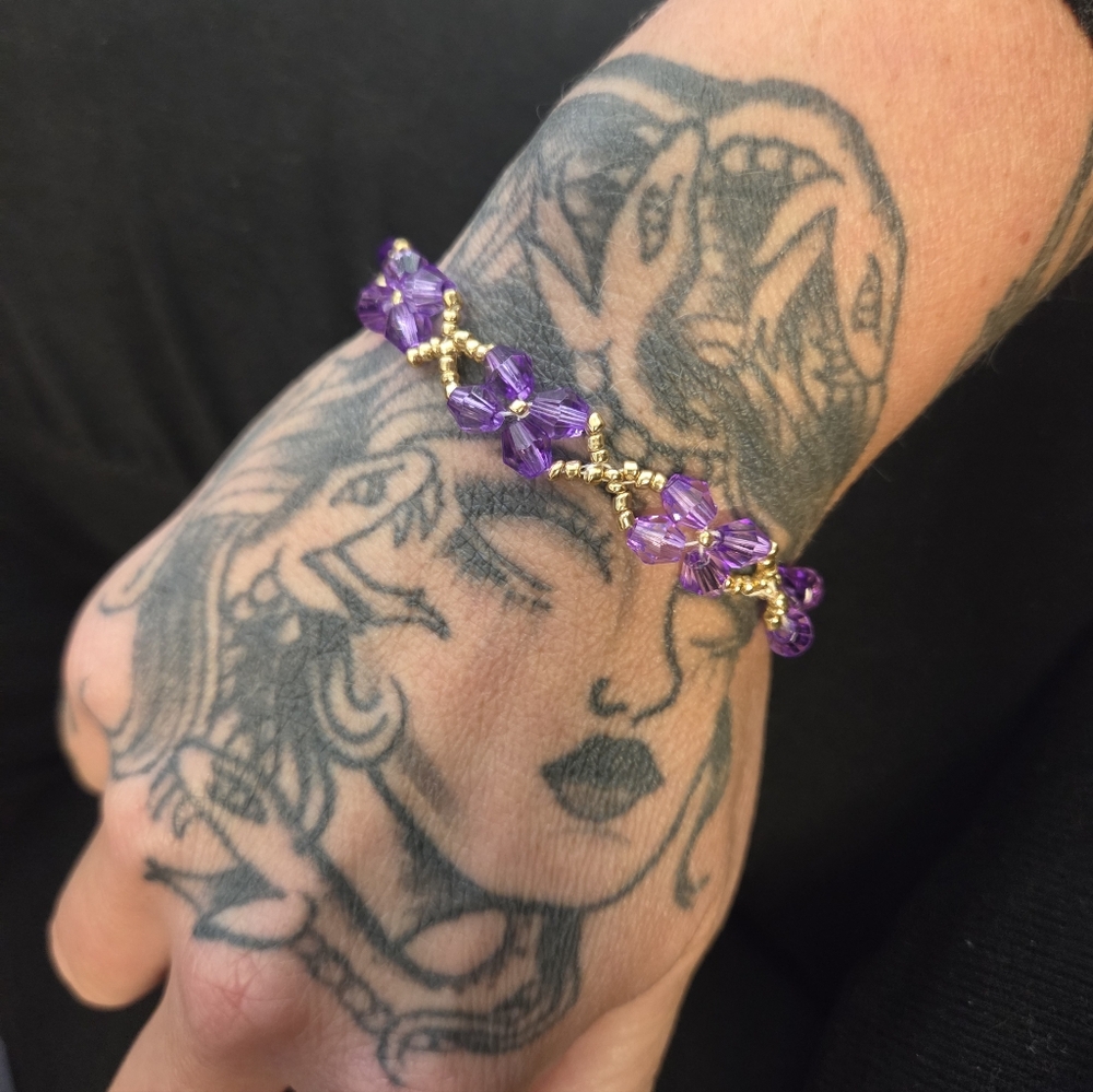 Purple and Gold Beaded Bracelet